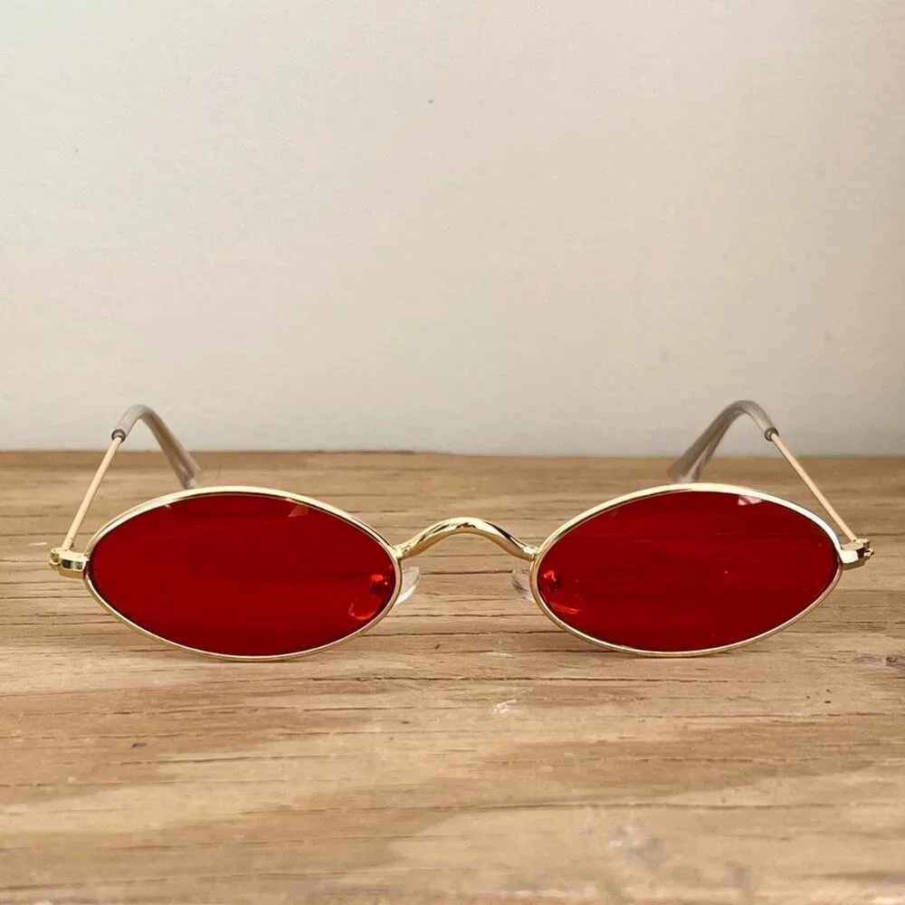 slim classy red gold trim sunglasses